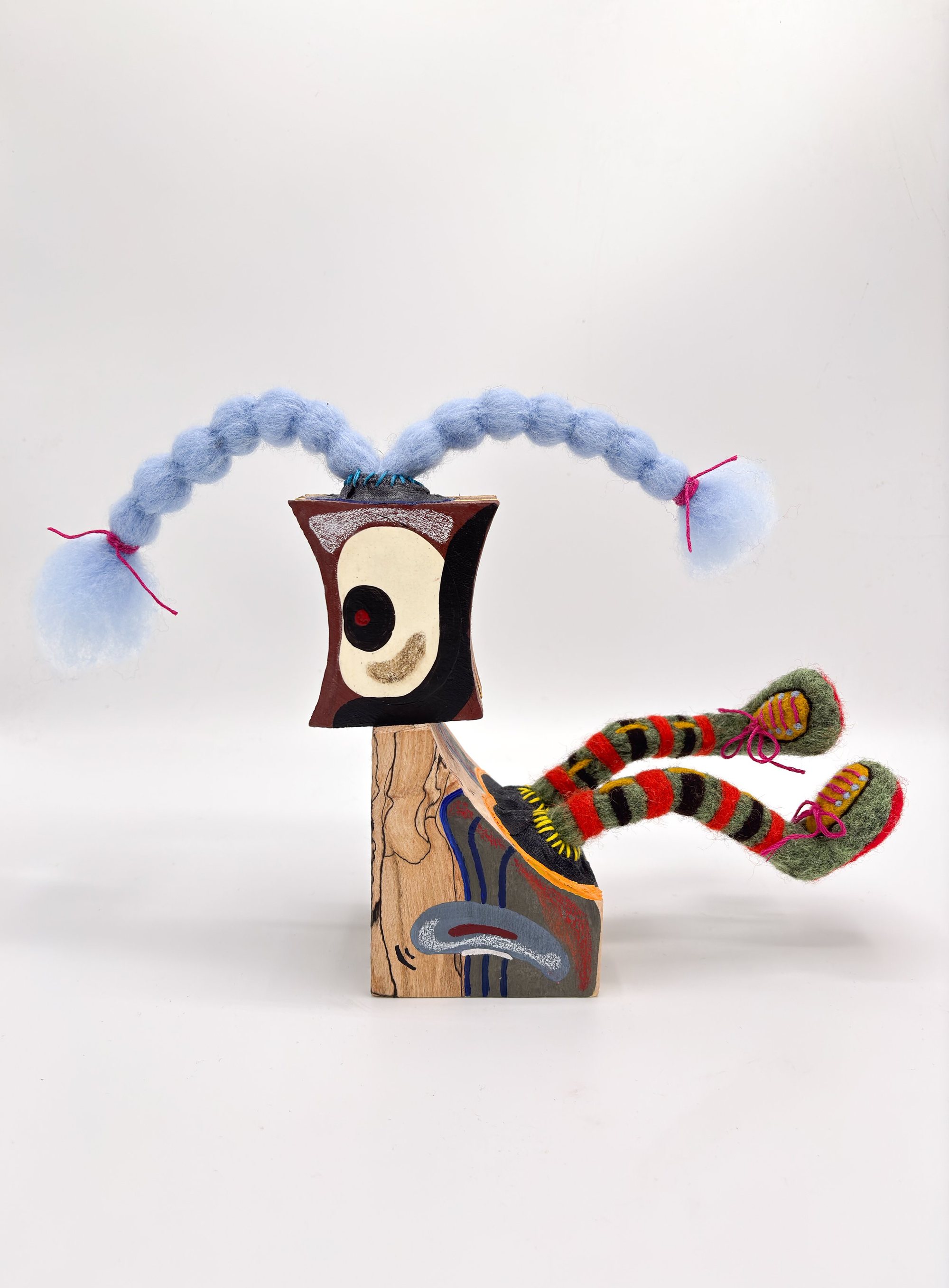 Anxious Being III, 2026 - Wooden and fibre creature sculpture - h23 x w30 x d8 cm