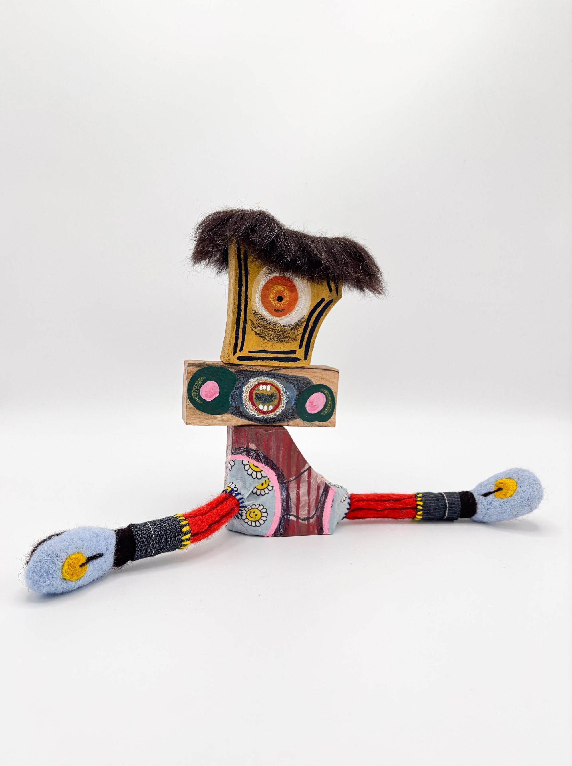 Anxious Being I, 2026 - Wooden and fibre creature sculpture - h21 x w33 x d7 cm
