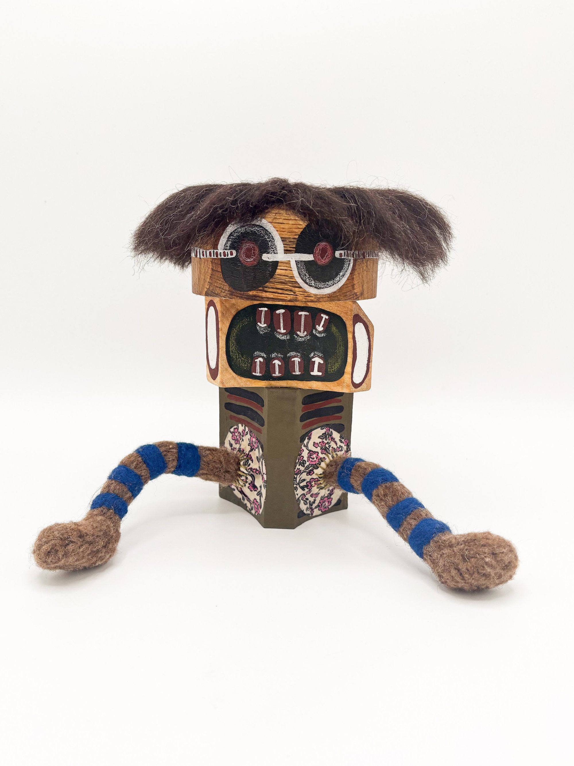 Drop 01 #06 'Terry' Wooden and Fibre Creature Sculpture, 2025 h19 x w23 x d16 cm 
