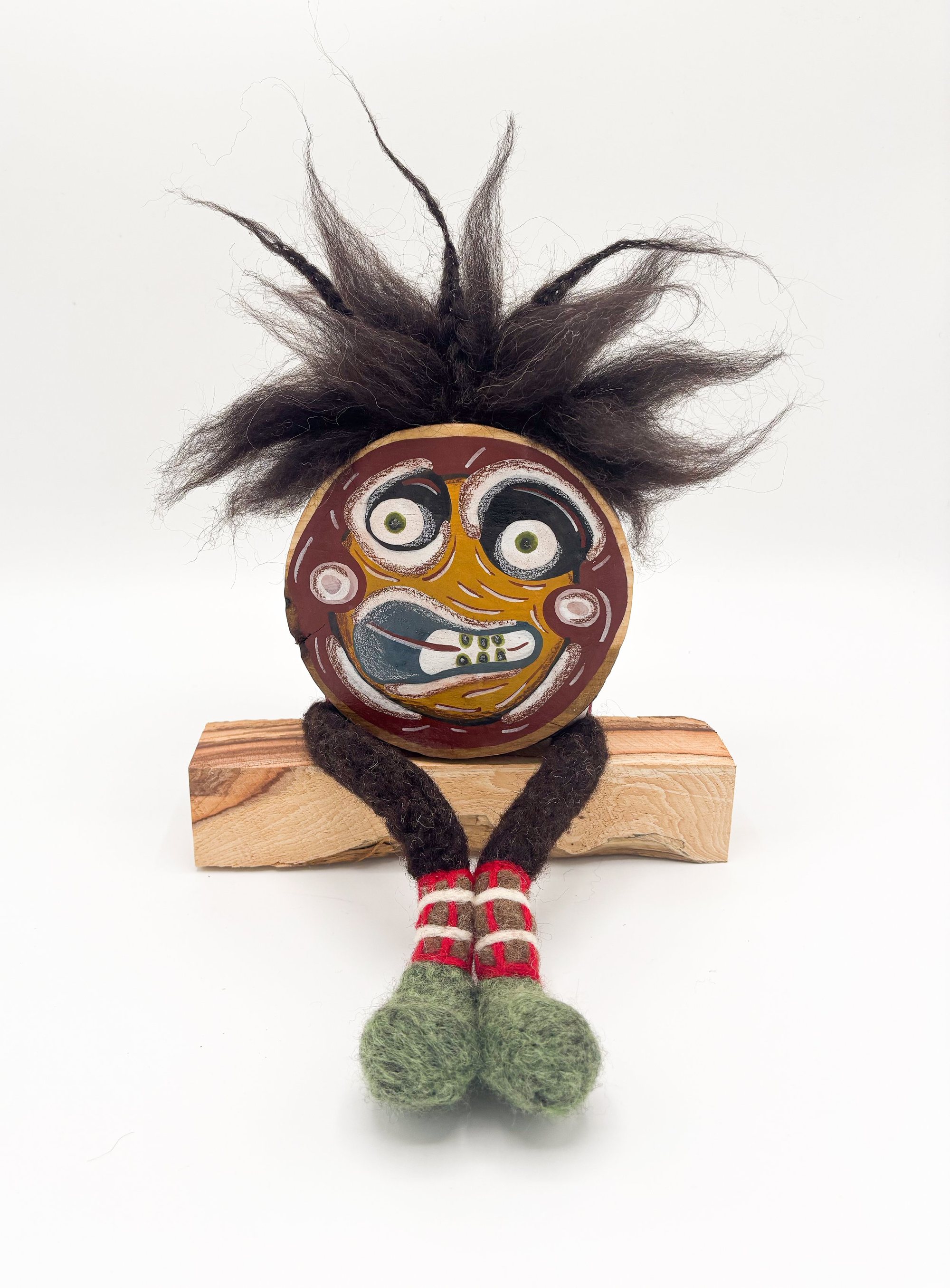 Drop 01 #05 'Upsy', Wooden and Fibre Creature Sculpture, 2025 h23 x w13 x d18 cm 