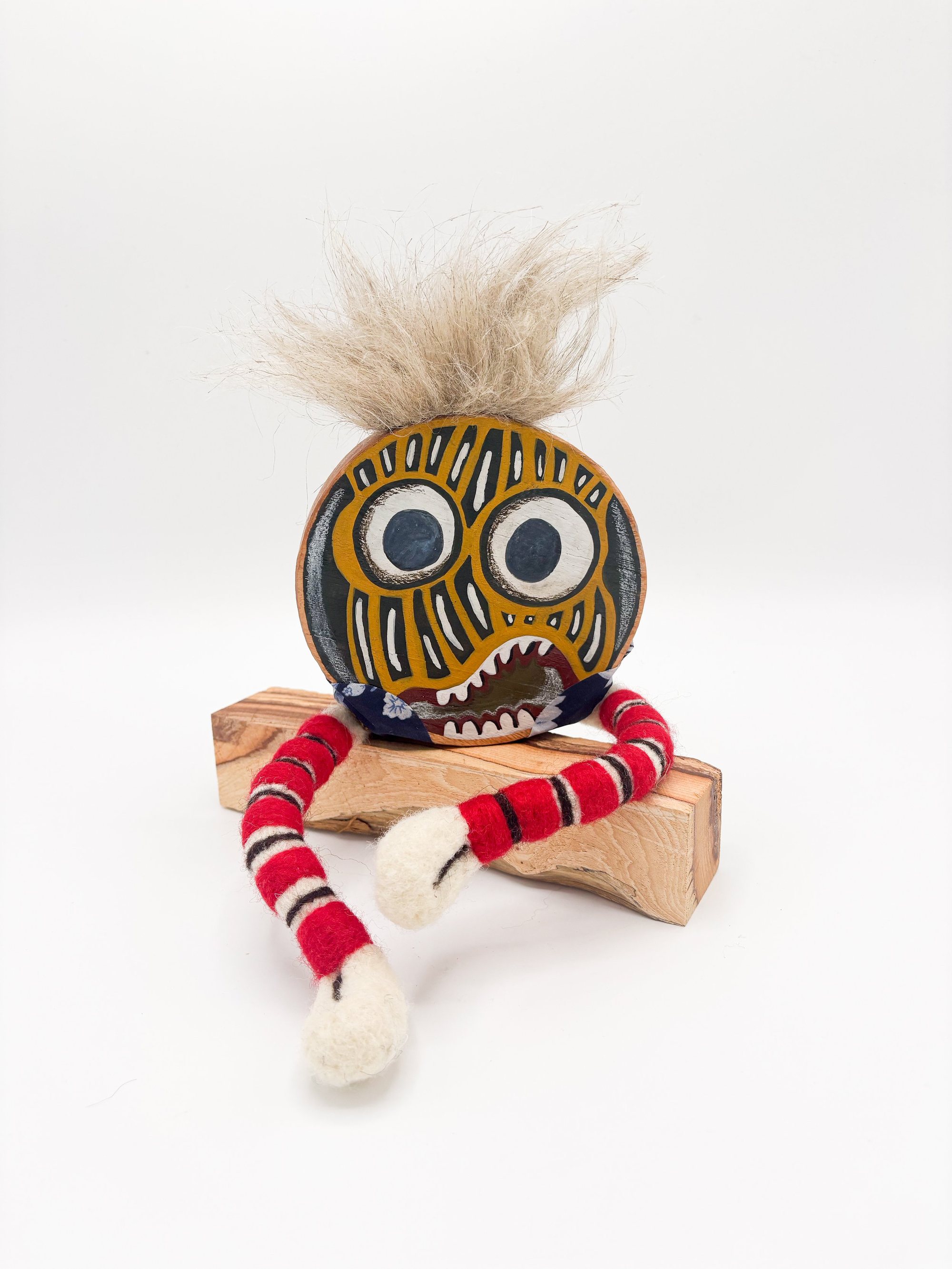 Drop 01 #02 'Loco', Wooden and Fibre Creature Sculpture, 2025 h19 x w19 x d17 cm 