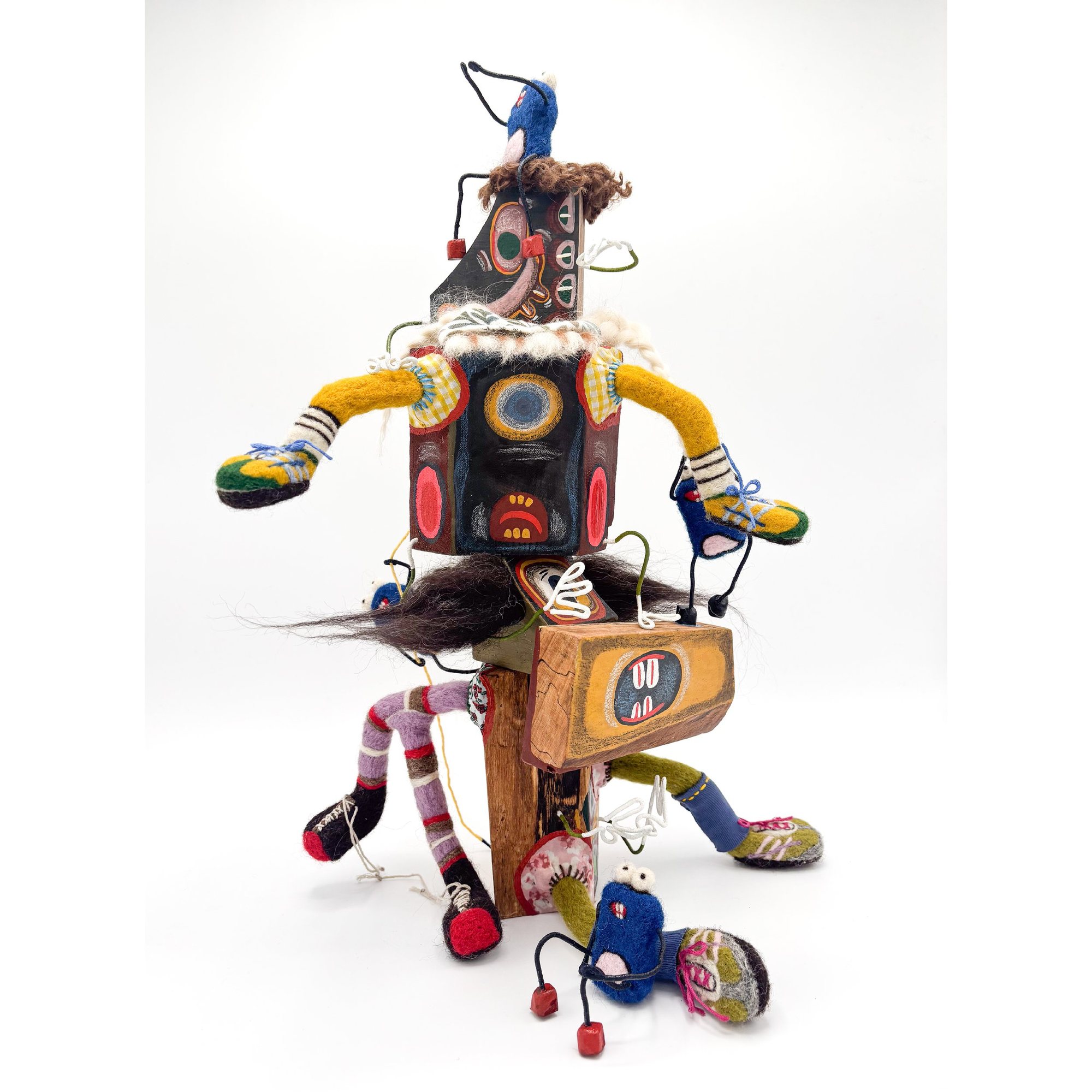 Study of Creature Interactions IV, 2025 - Mixed media on wood - h46 x w30 x d20 cm