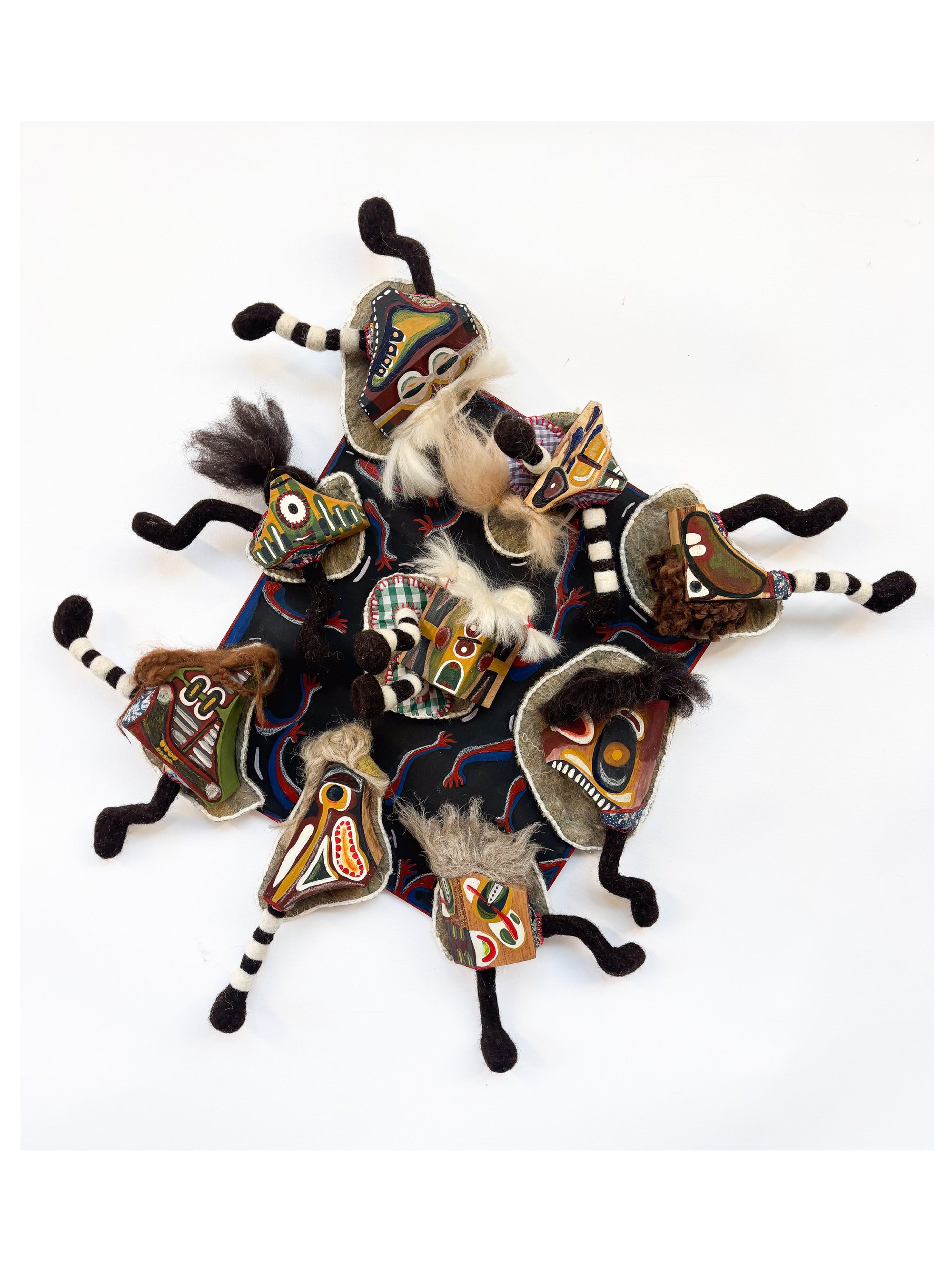 Study of Creature Interactions I, 2025 - Mixed media on wood - h70 x w70 x d13 cm