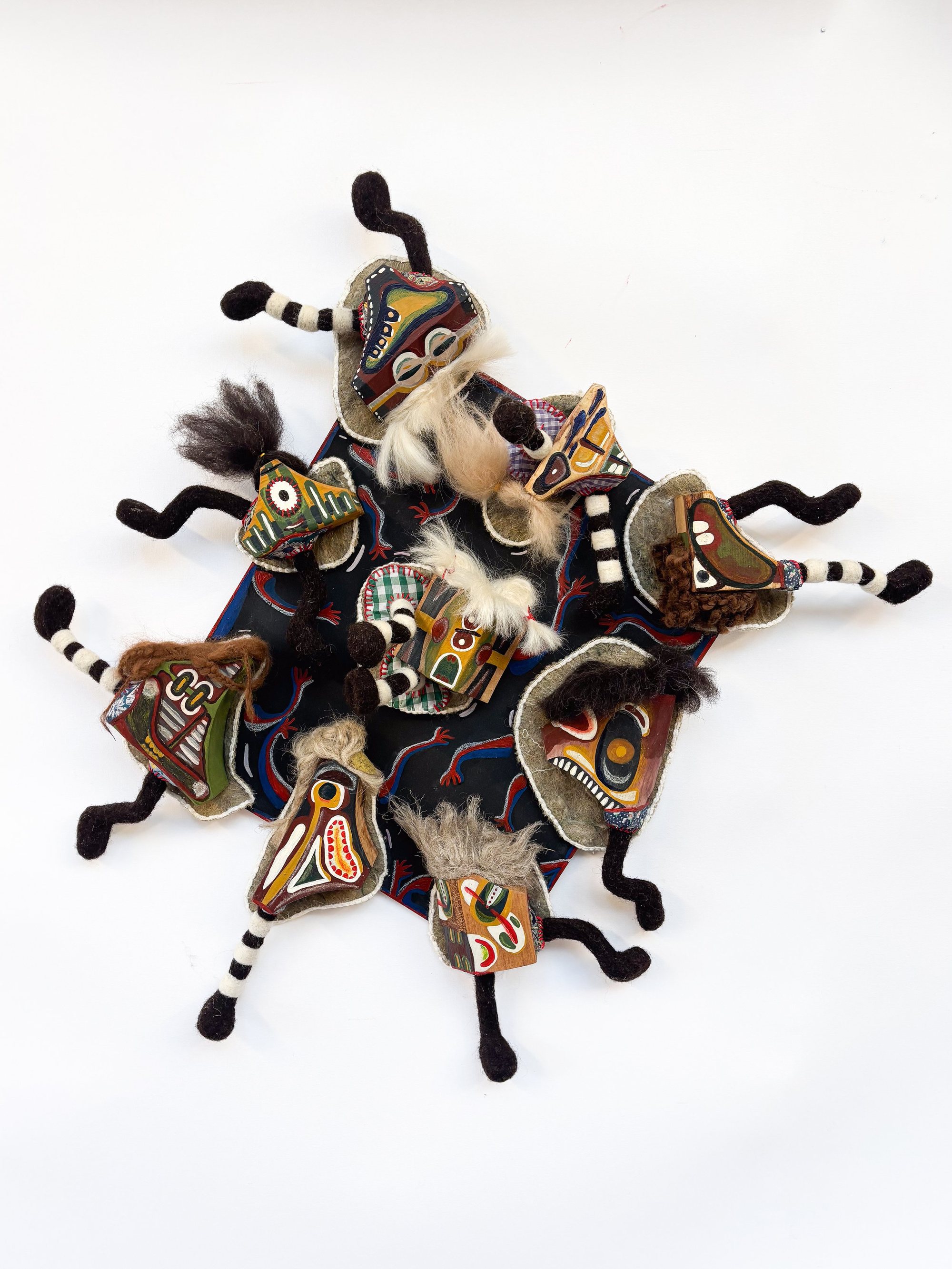 Study of Creature Interactions I, 2025 - Mixed media on wood - h70 x w70 x d13 cm