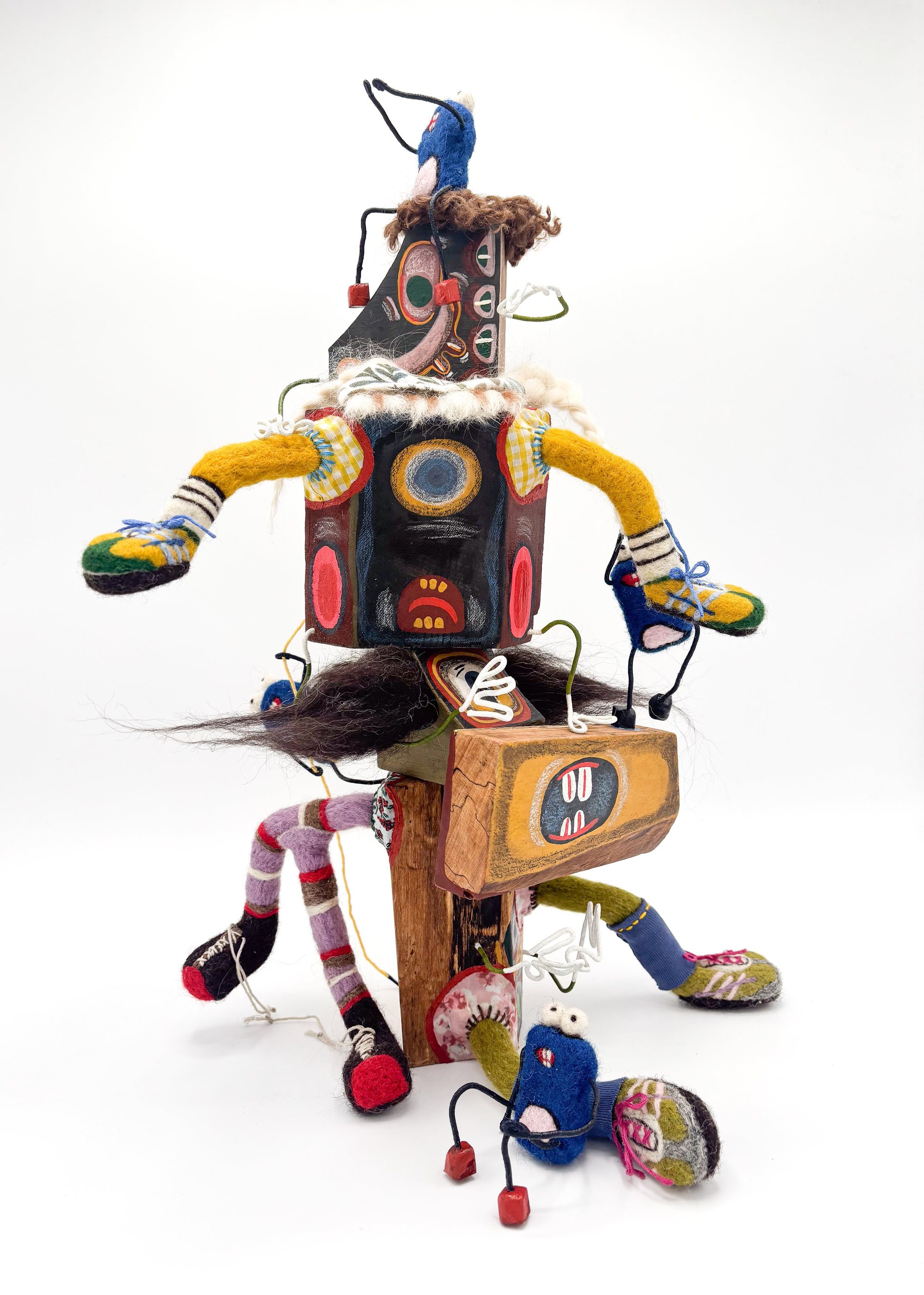 Study of Creature Interactions IV, 2025 - Mixed media on wood - h46 x w30 x d20 cm